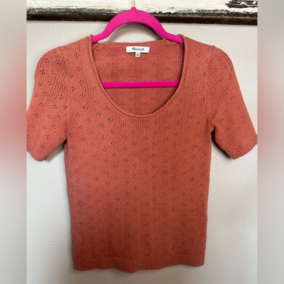 Madewell Women’s Orange Pointelle Wilford Sweater Tee - Picture 1 of 4